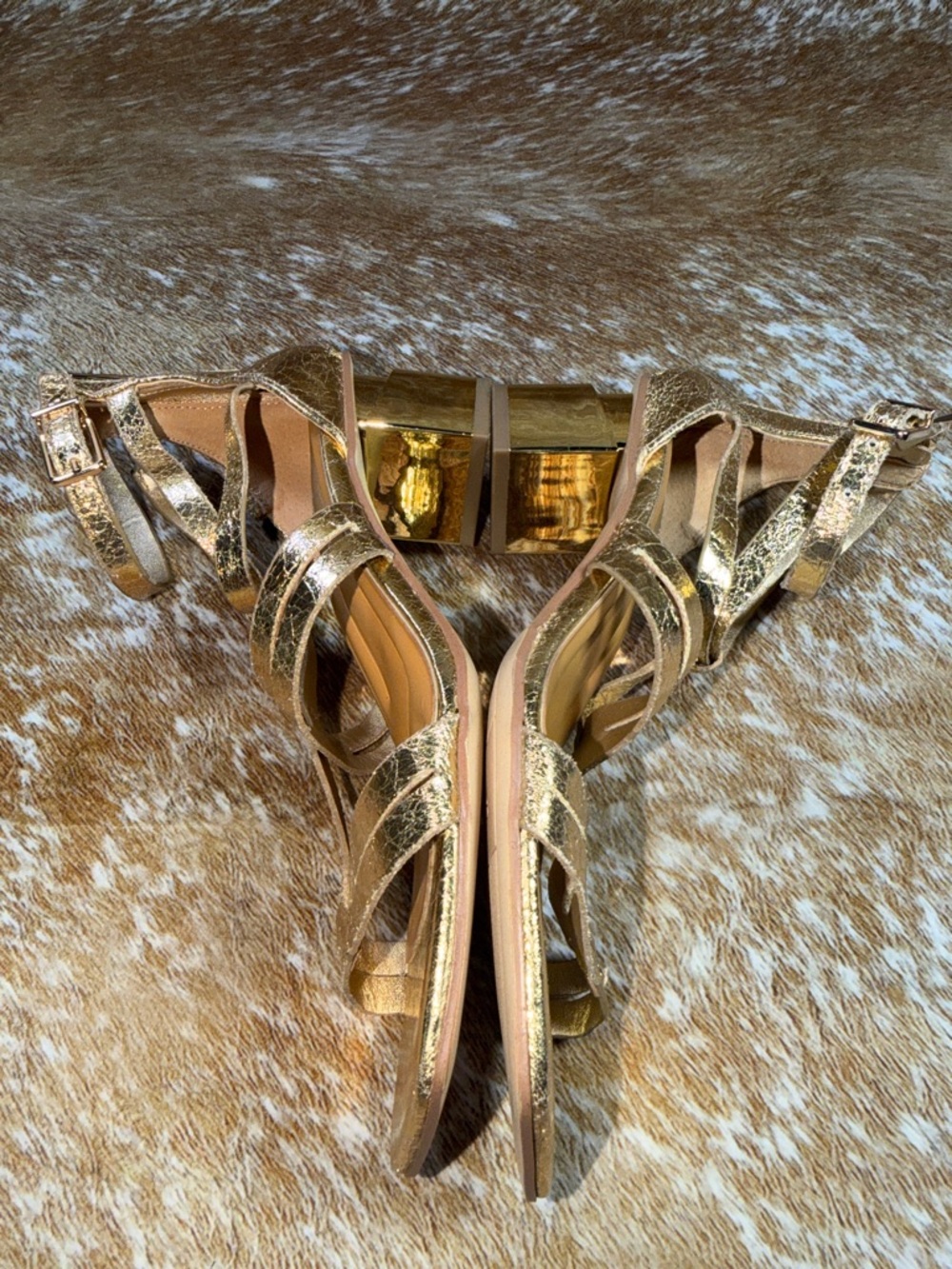 Franco Sarto Gold Sandals KORIE EUC women sz 7M / EU 37 Block Heel Strappy - Picture 8 of 11